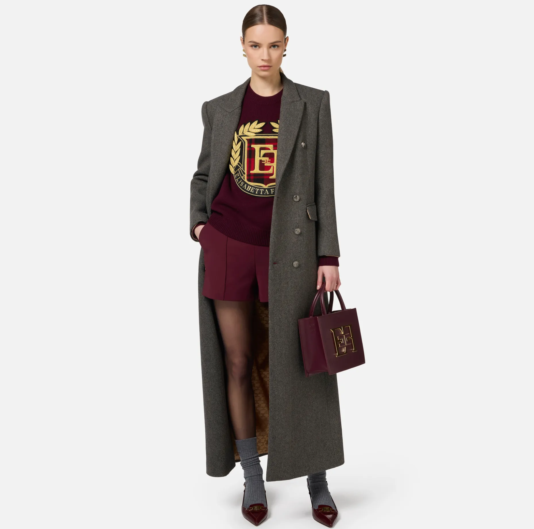 Elisabetta Franchi Coats And Jackets | Wool blend double-breasted coat with utility belt