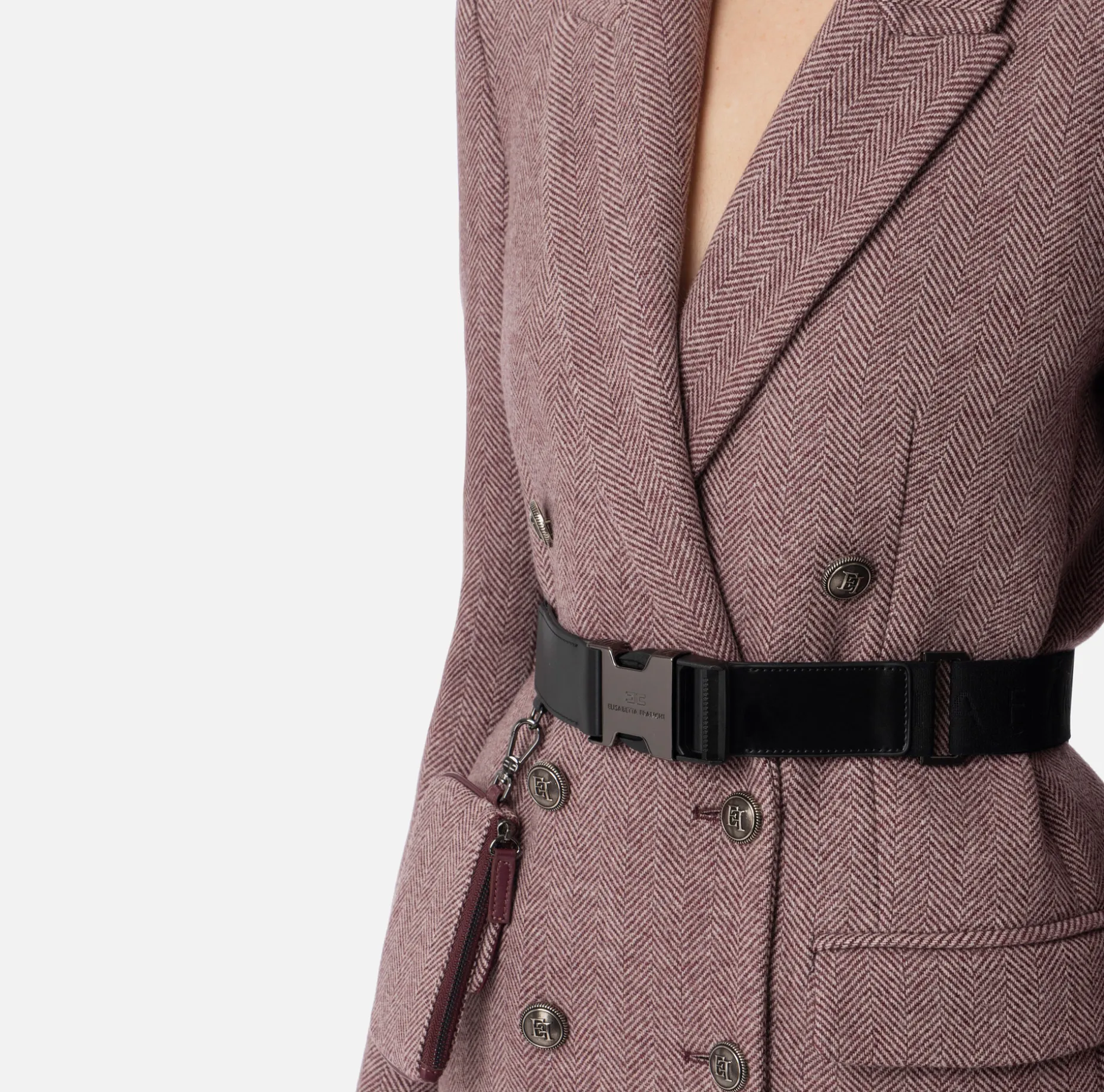 Elisabetta Franchi Coats And Jackets | Wool blend double-breasted coat with utility belt