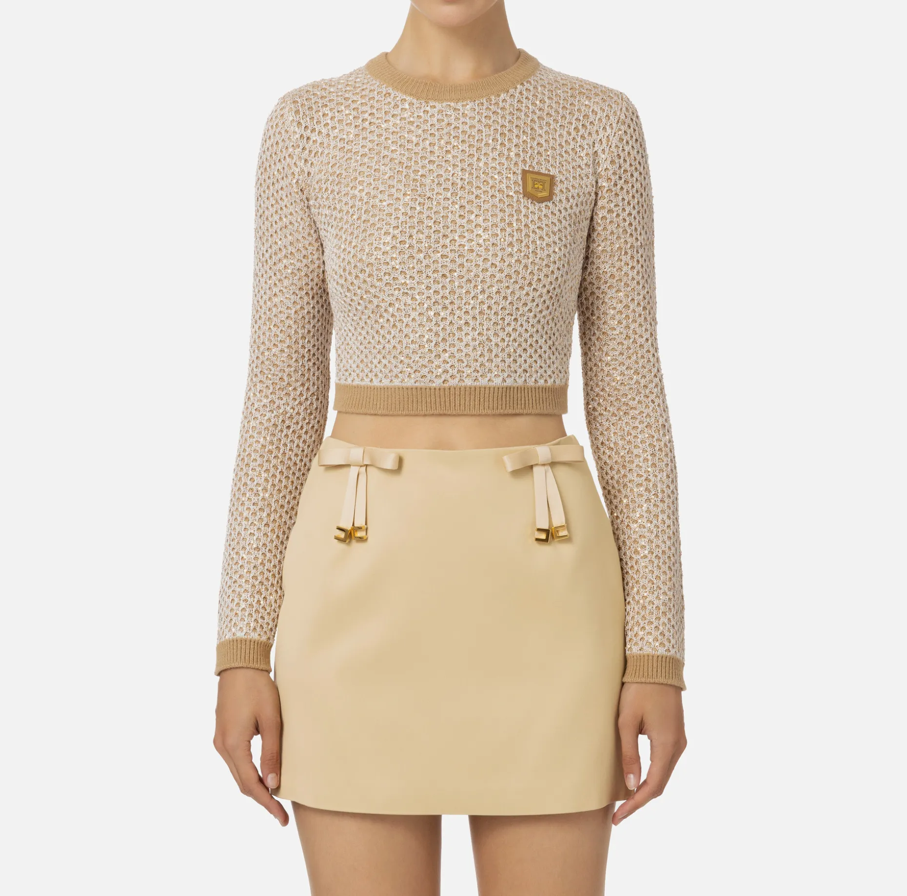 Elisabetta Franchi Knitwear And Sweatshirts | Wool cropped top with sequin thread