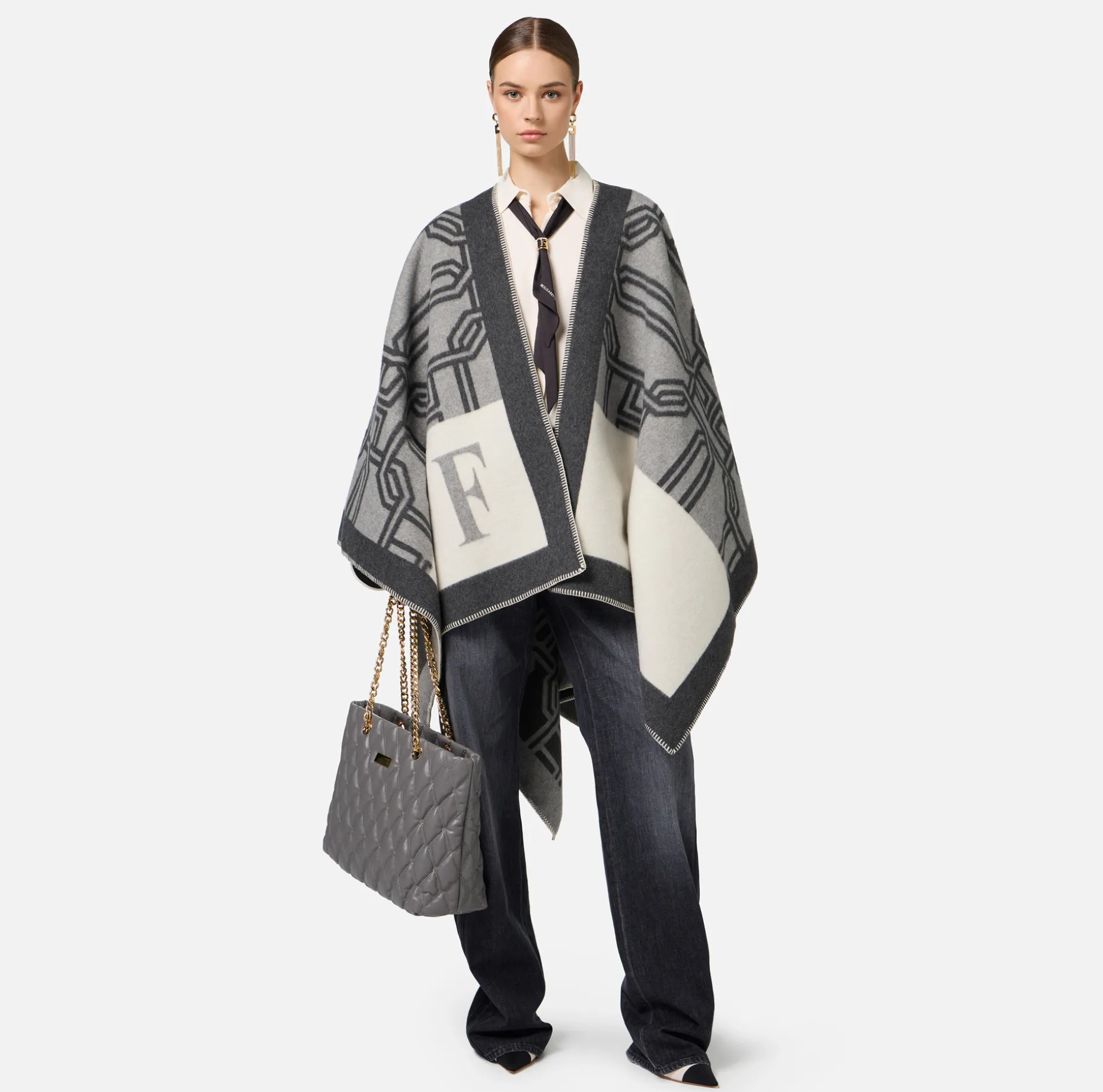 Elisabetta Franchi Coats And Jackets | Wool jacquard cape with lettering