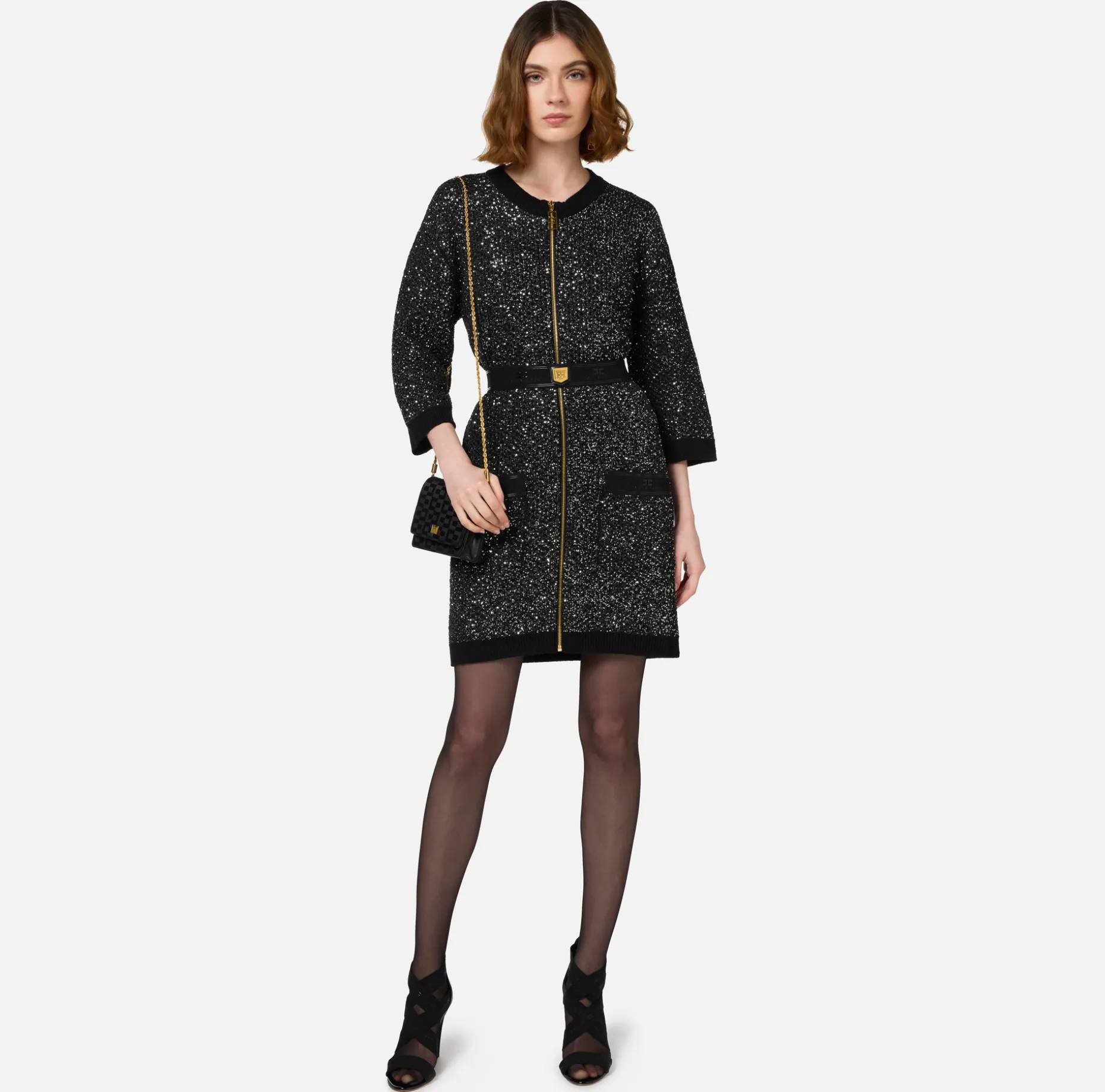 Elisabetta Franchi Mini Dresses | Knitted Dresses | Wool mini-dress with sequin thread