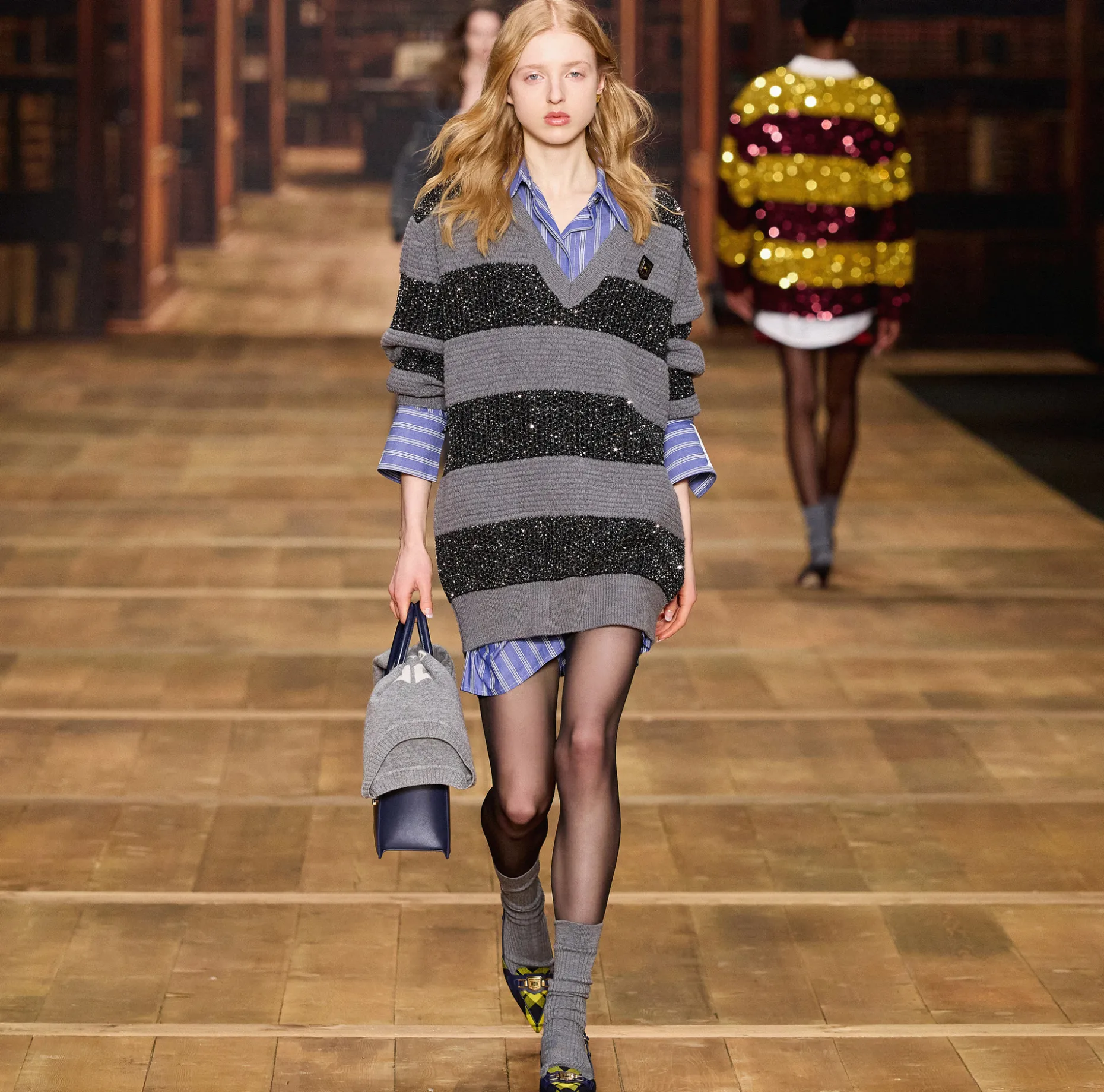 Elisabetta Franchi Mini Dresses | Knitted Dresses | Wool striped jumper with sequin thread