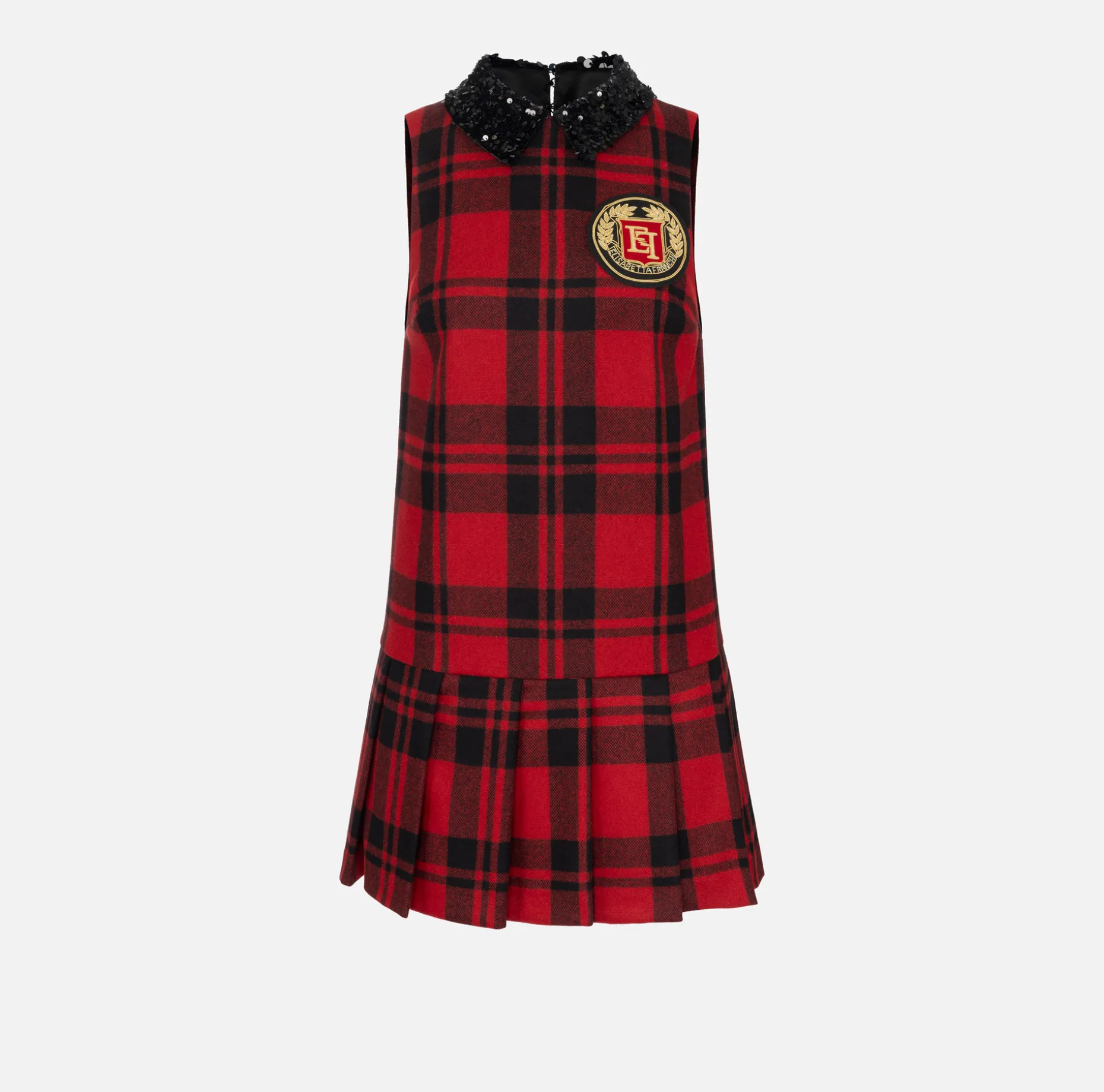 Elisabetta Franchi Mini Dresses | Dresses | Wool tartan mini-dress with embroidered patch