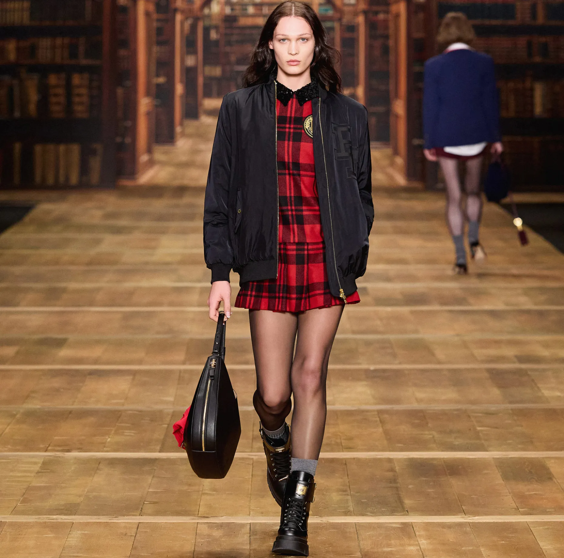 Elisabetta Franchi Mini Dresses | Dresses | Wool tartan mini-dress with embroidered patch