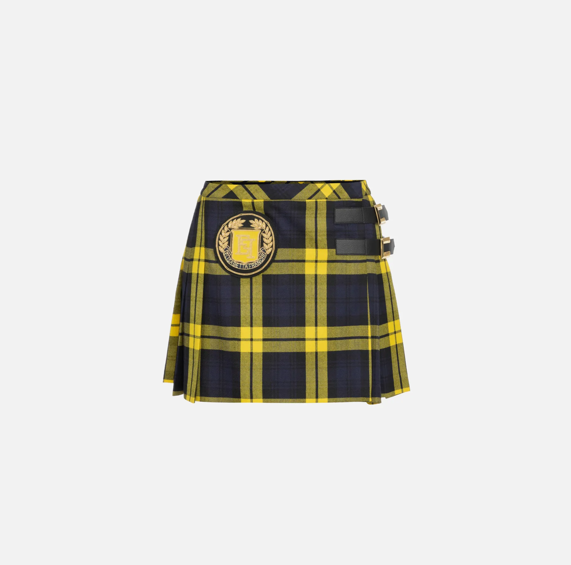 Elisabetta Franchi Skirts | Wool tartan pleated miniskirt with embroidered patch